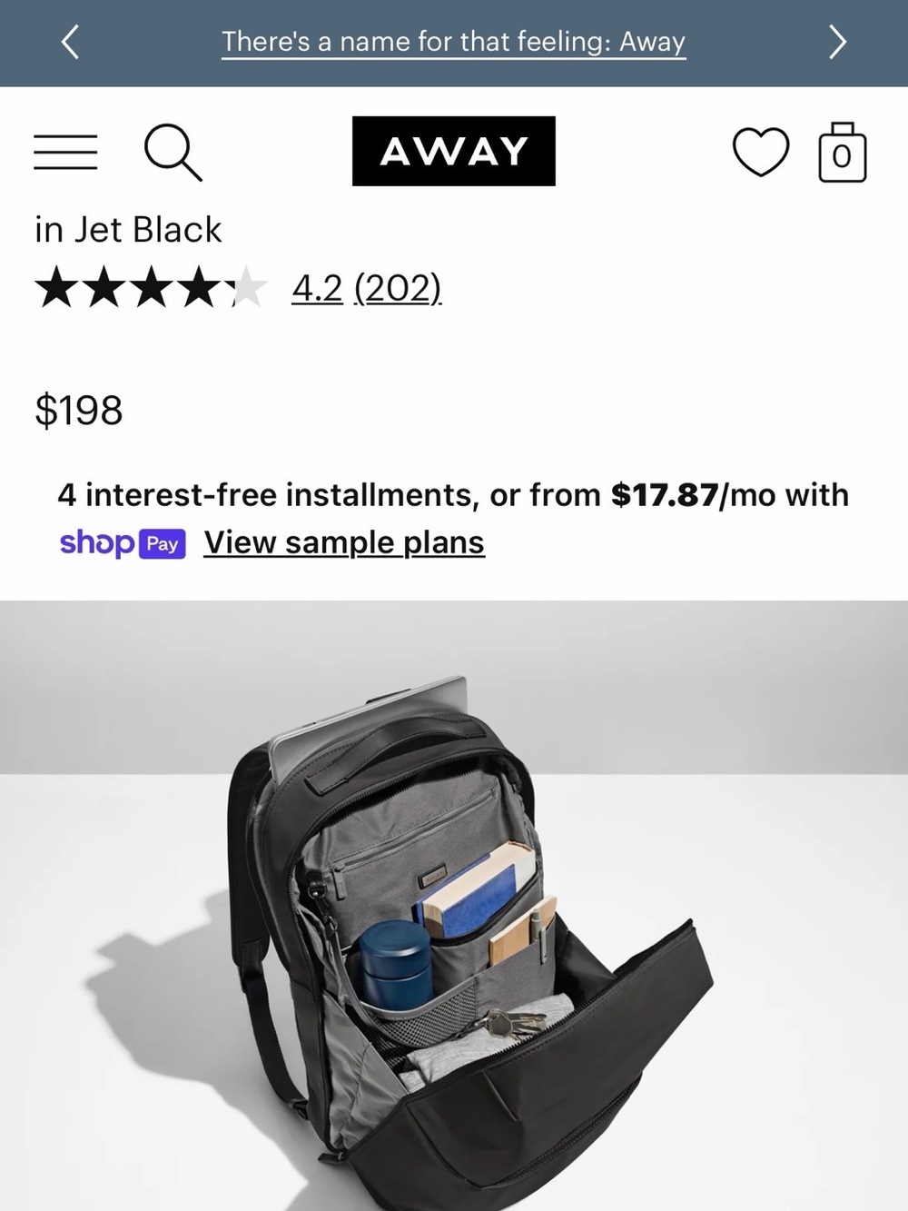Brand:Away Everywhere Zip black backpack